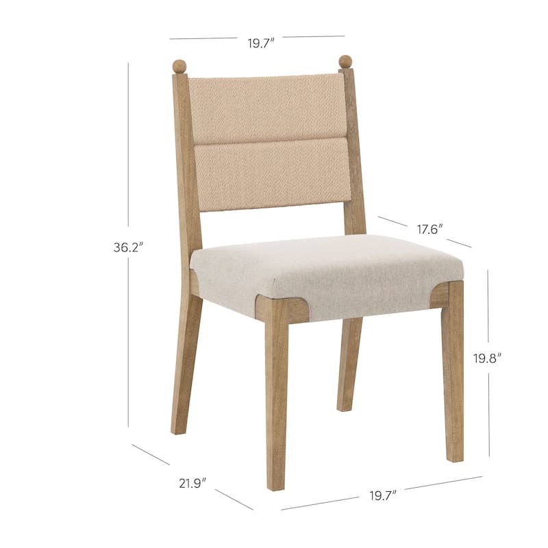 Cove Boho Solid Wood Dining Chair with Woven Seagrass Back and Upholstered Seat