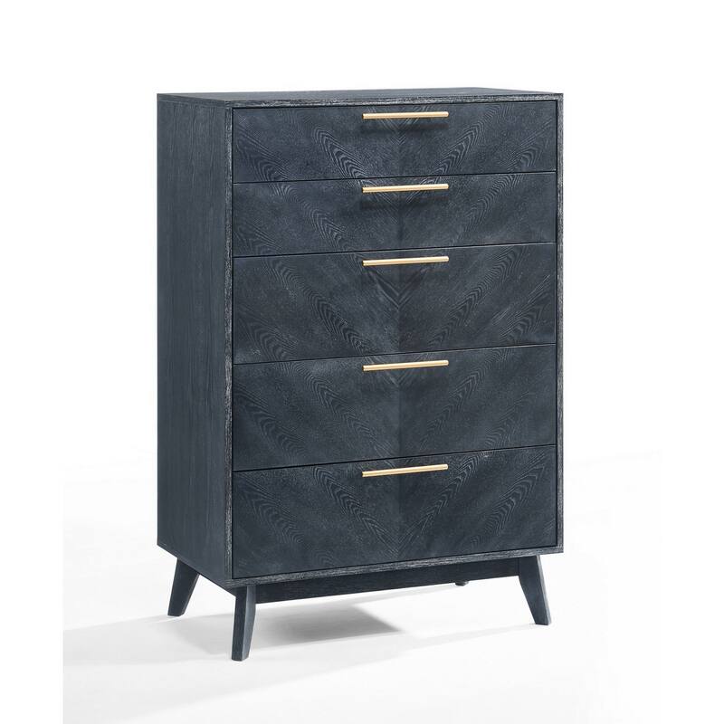 Cid Coy 47 Inch Tall Dresser Chest, 5 Drawer, Gold Metal, Ash Gray Wood