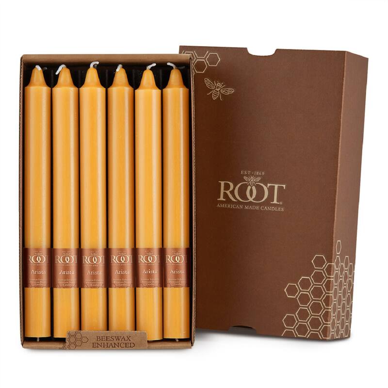Root 9 inch Unscented Smooth Arista Taper Candles box of 12 - 9 x 7/8 - Butterscotch