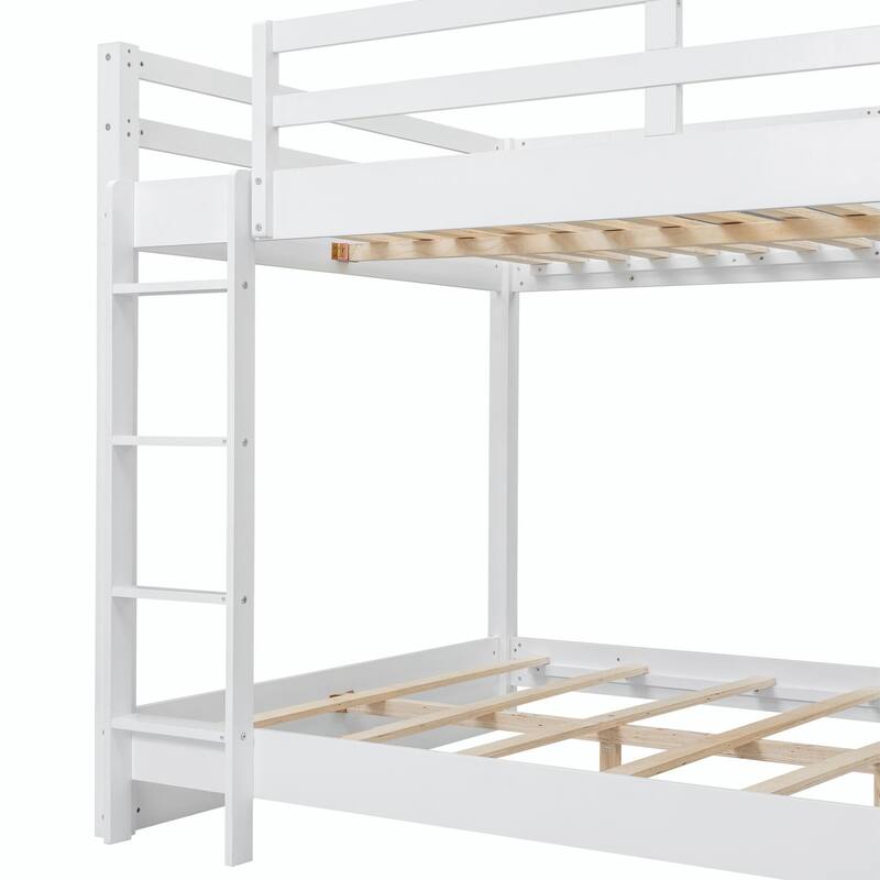 Wood Queen Size Bunk Bed with Ladder for Space-Saving and Easy Access