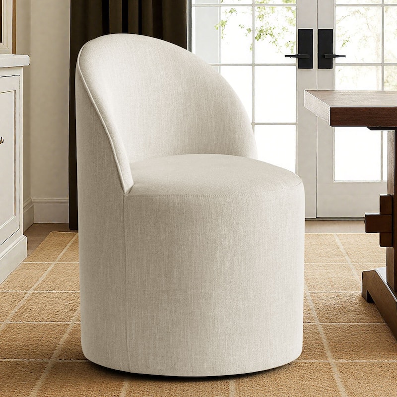 Linen Rolling Upholstered Dining Chair with Wheels (Set of 2)