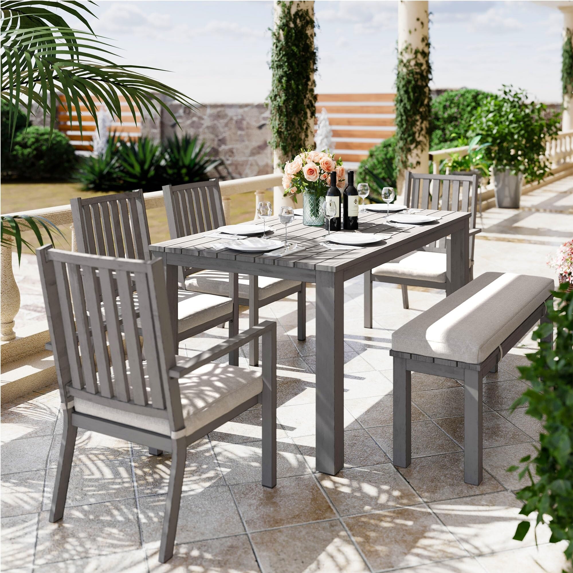 6 Pieces Patio Dining Sets Aluminum Outdoor Dining Table with 4 Chairs and Bench Bed Bath Beyond 40825228