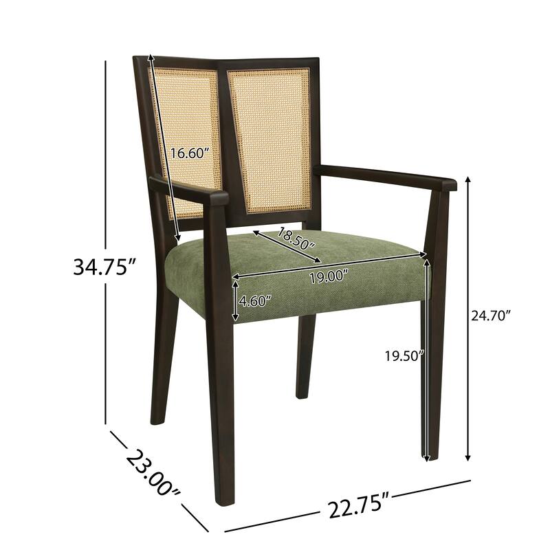 Mid-Century Modern Dining Chair with Rattan Back(Set of 2)
