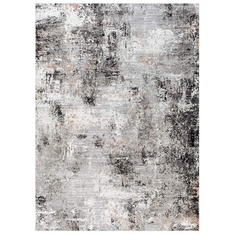 Ley 5 x 7 Area Rug, Abstract Pattern, Polyester, Jute, Black Gray White - 5 x 7