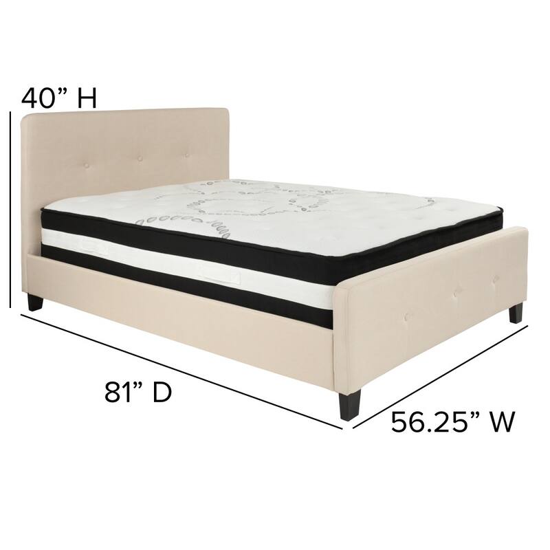 Button Tufted Upholstered Platform Bed with Pocket Spring Mattress
