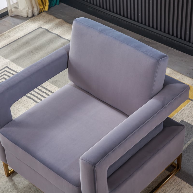 Grey 31.9" Velvet Arm Chair with Stainless Steel Base