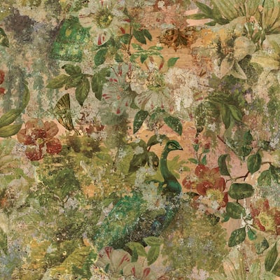 Vintage Floral Peacock Non-pasted Wallpaper – 396in x 20.8in