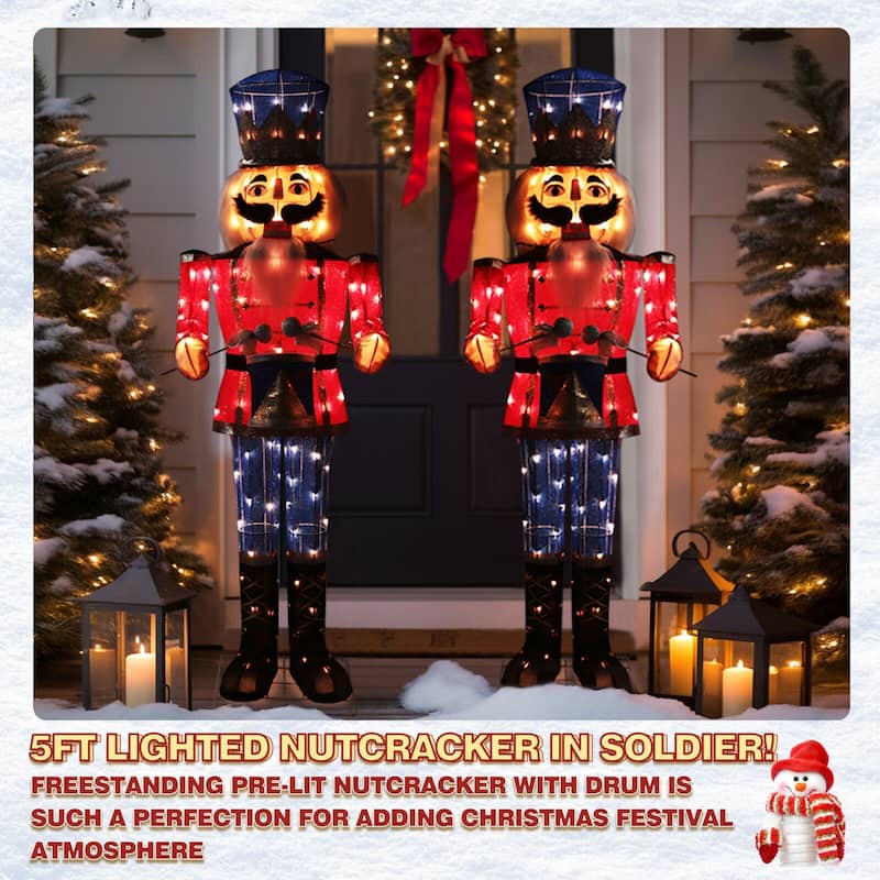 VEIKOUS 5 ft. 3D Warm White Light Nutcracker Play Drum Christmas Holiday Yard Decoration - Red