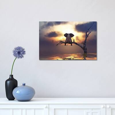 iCanvas "Elephant And Dog Are Sitting On A Tree" by Mike Kiev Canvas Print