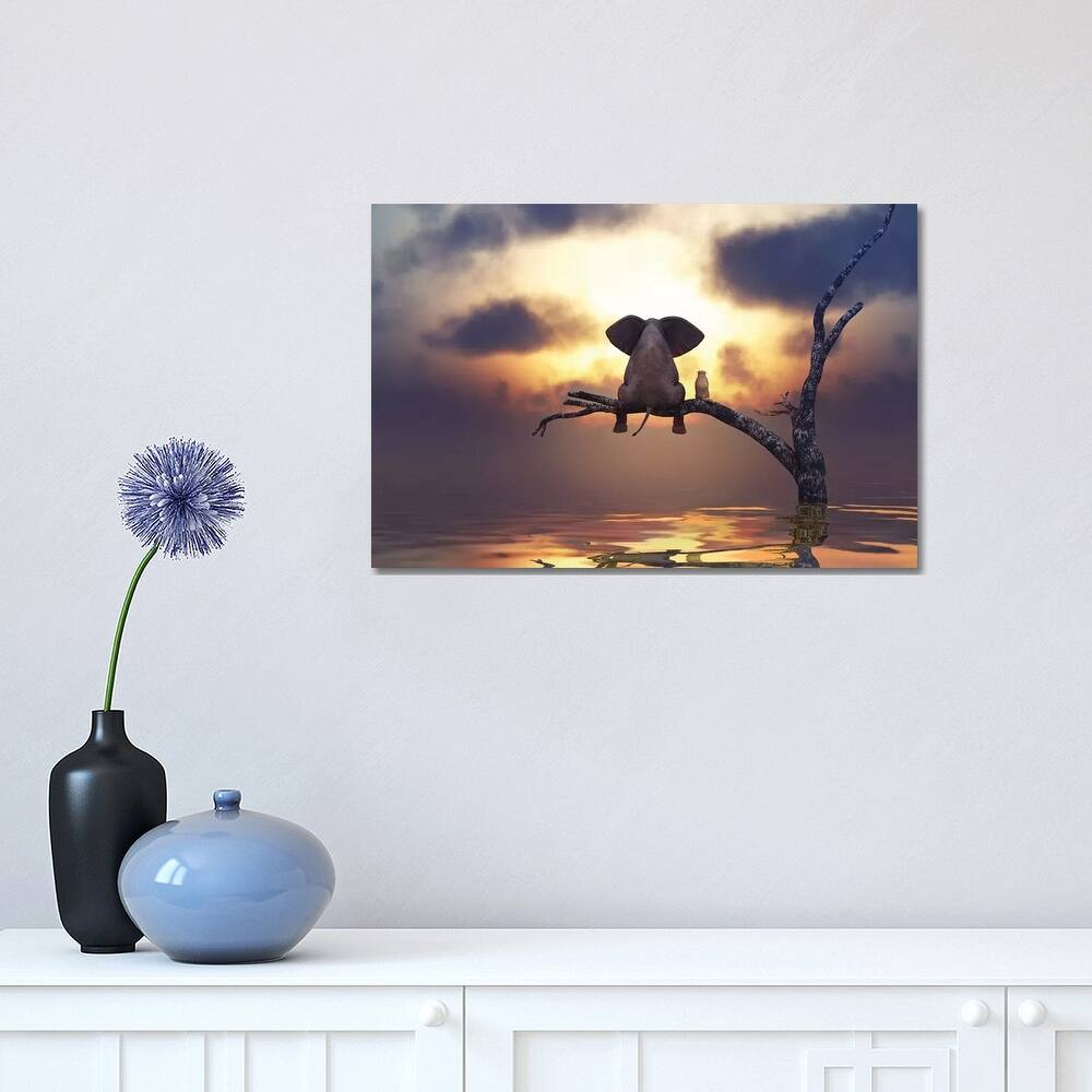 iCanvas "Elephant And Dog Are Sitting On A Tree" by Mike Kiev Canvas Print