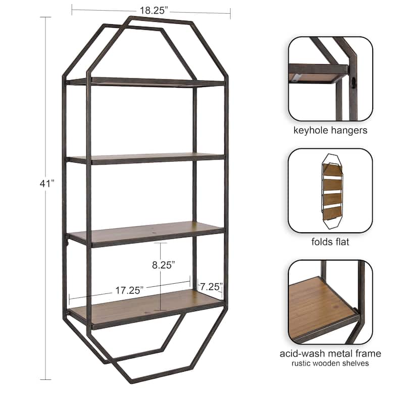 Kate and Laurel Adela Rustic Wood and Metal Wall Shelf