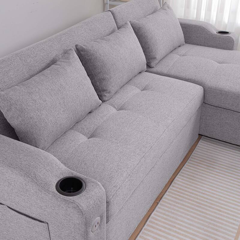 84" 3 in 1 Linen Sleeper with USB Ports and Cup Holders