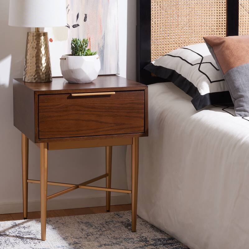 SAFAVIEH Kaelyn Modern 1-Drawer Nightstand - Walnut/Gold