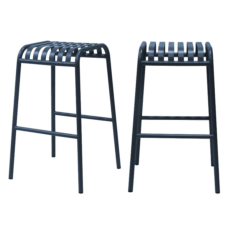 HomeRoots Set of Two 30" Dark Blue Steel Backless Bar Height Bar Chairs