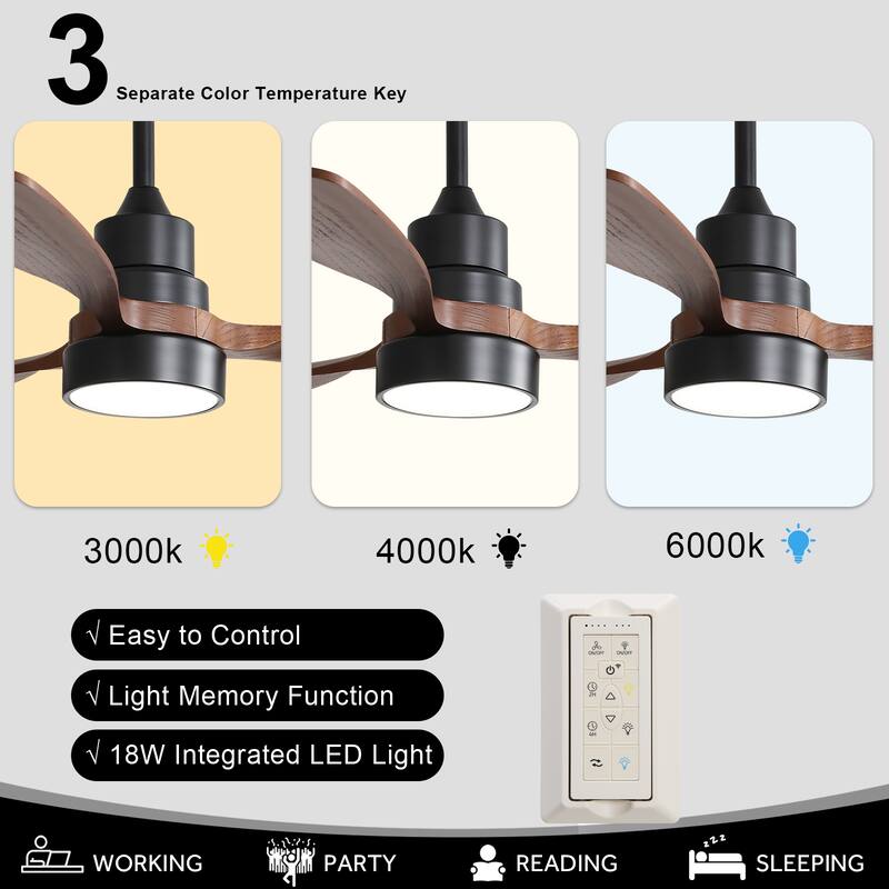 48 Inch Smart Wood Ceiling Fan with Light and Remote/App Control, Integrated LED Included