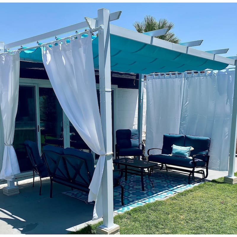 PURPLE LEAF Gazebo White Aluminium Outdoor Retractable Pergola with Canopy Cover