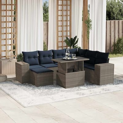 vidaXL Patio Sofa Set with Cushions Table and Couches 8 Piece Poly Rattan - 24.4" x 24.4" x 27.2"