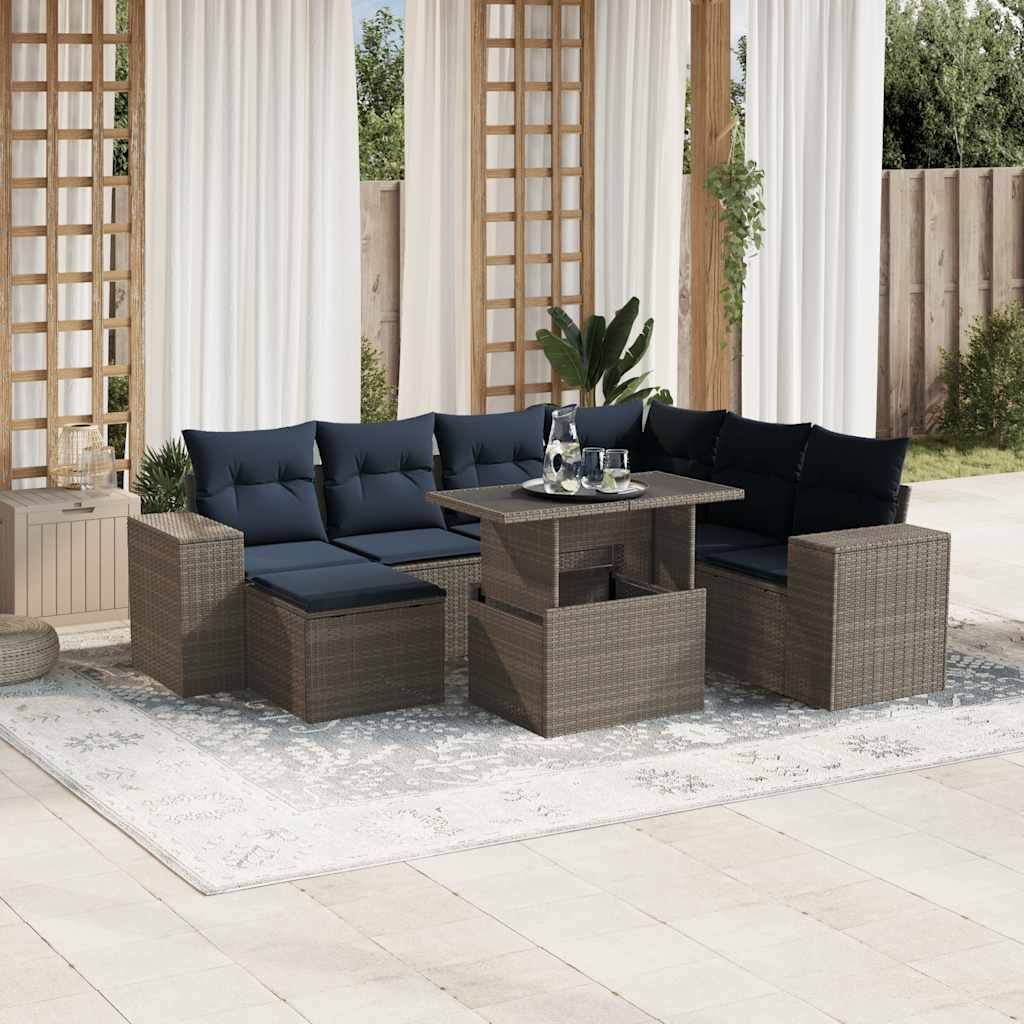 vidaXL Patio Sofa Set with Cushions Table and Couches 8 Piece Poly Rattan - 24.4" x 24.4" x 27.2"