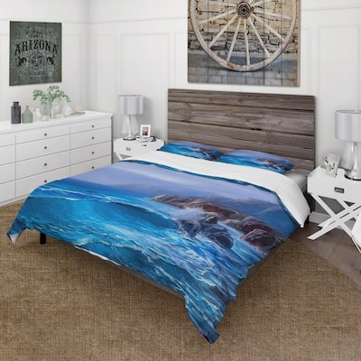 Designart 'Morning On Sea Wave Paints On A Canvas' Nautical & Coastal Duvet Cover Set