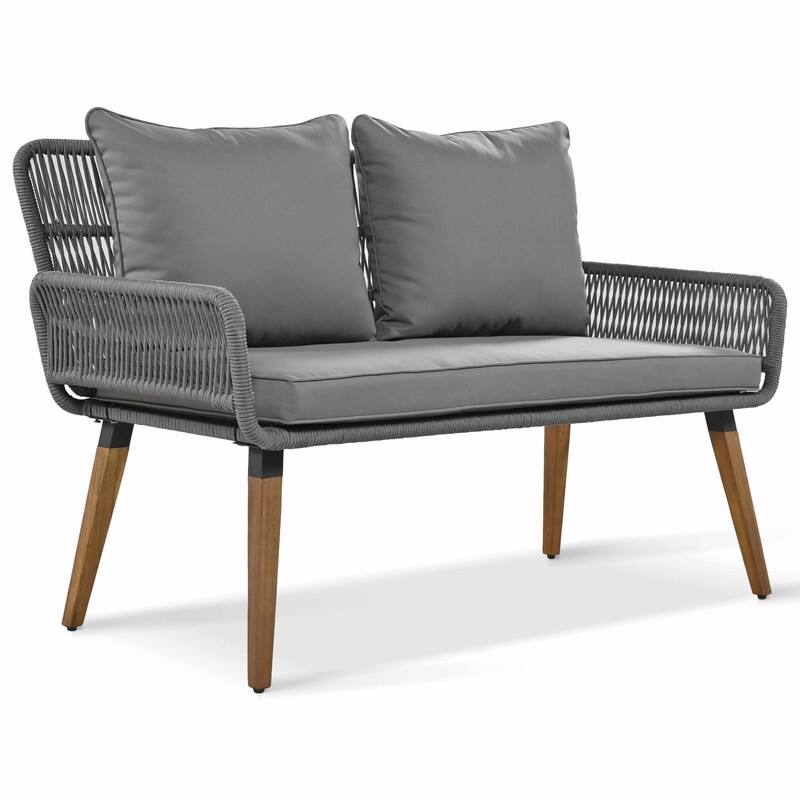 6-Piece Rope Patio Furniture Set with Acacia Wood Cool Bar Table