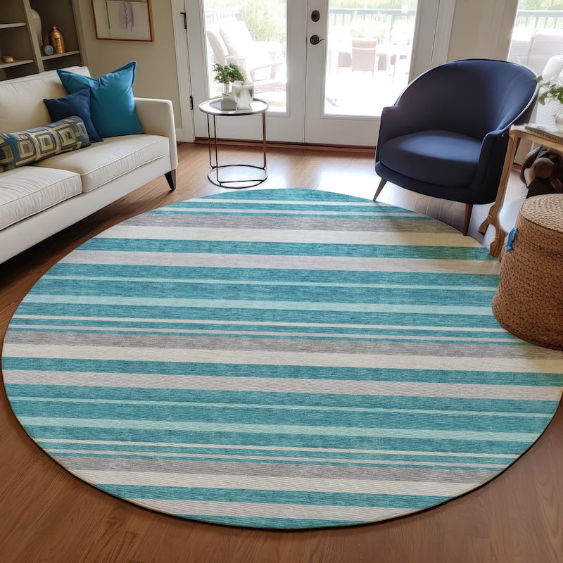 Machine Washable Indoor/ Outdoor Chantille Contemporary Stripes Rug