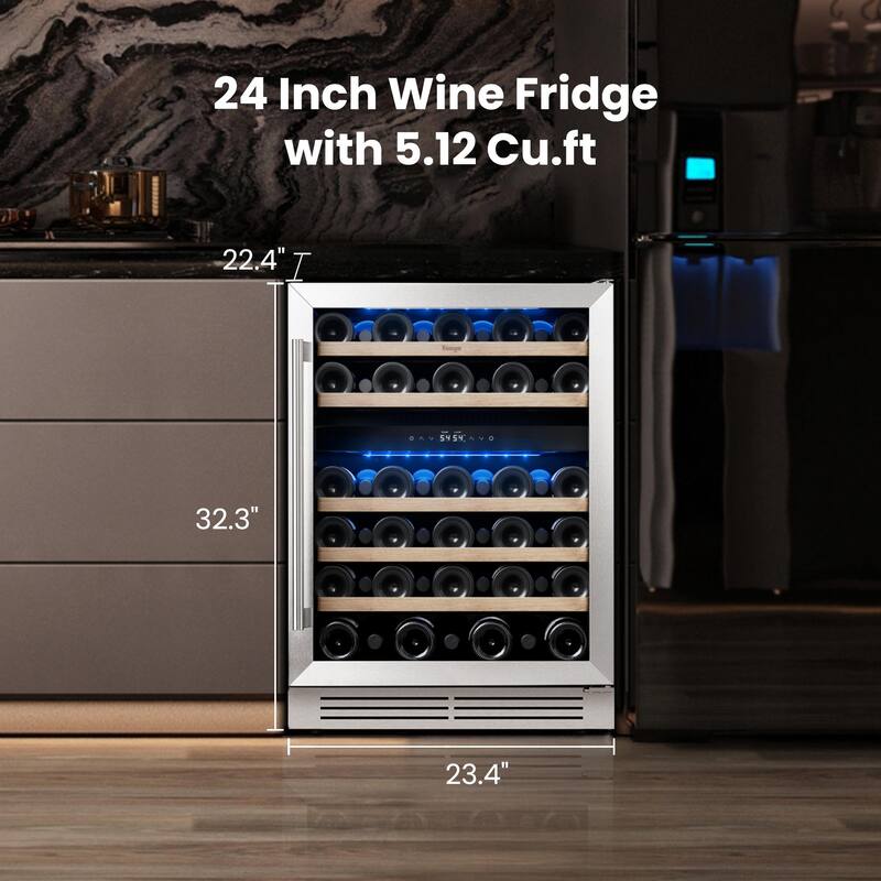 Yeego 23.4 in.52-Bottle Dual Zone Wine Cooler Refrigerator Fridge with Built-In/Freestanding Design