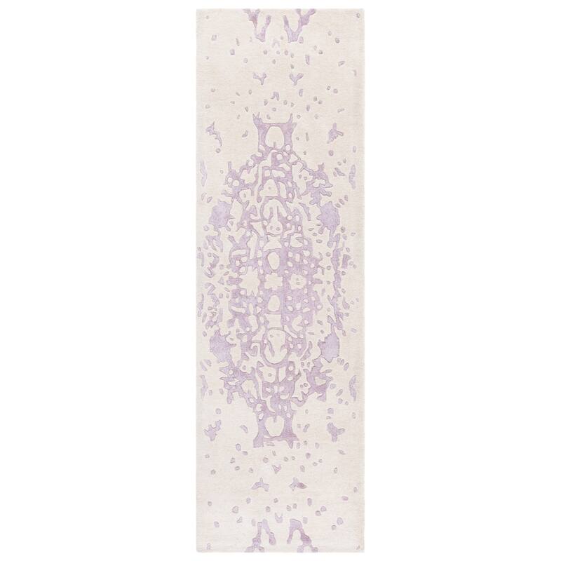 SAFAVIEH Handmade Fifth Roselette Avenue Modern Abstract Wool Rug - 2'3" x 8' Runner - Lavander/Ivory