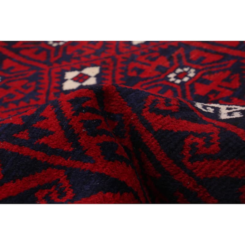 ECARPETGALLERY Hand-knotted Baluch Red Wool Rug - 3'10 x 7'3