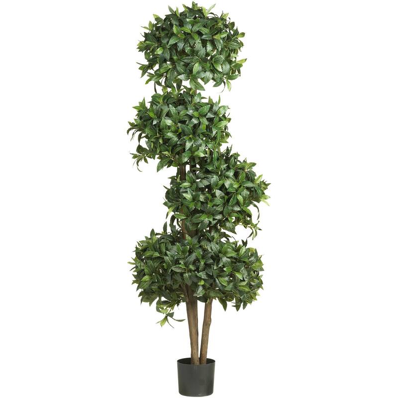 Silk Bay Leaf Topiary Tree - 69" Realistic Faux Plant Home Decor with 4 Ball Design - 5.75ft.