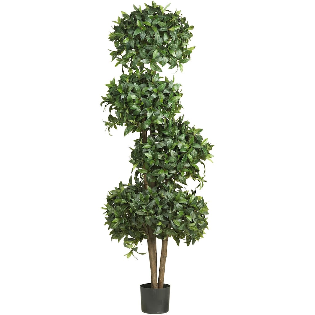 Silk Bay Leaf Topiary Tree - 69" Realistic Faux Plant Home Decor with 4 Ball Design - 5.75ft.