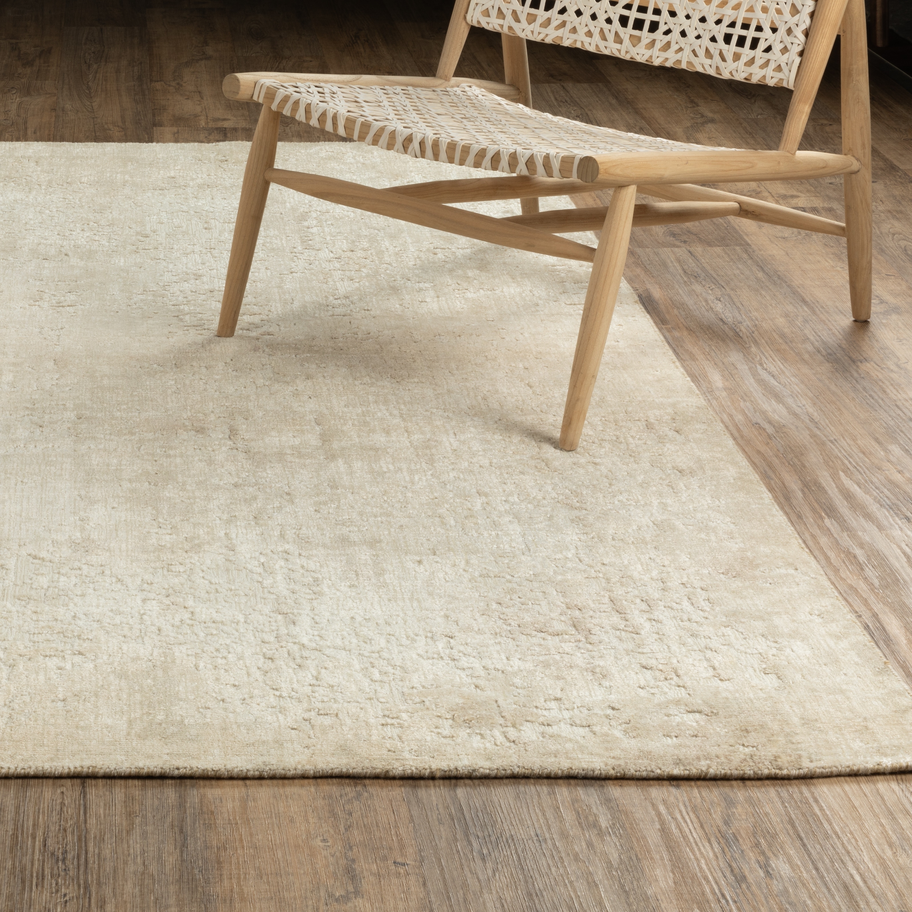 Somerset Textured Abstract Ivory/ Beige Hand-made Wood Blend Area Rug