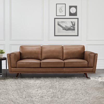 Abbyson Taverly Mid Century Top Grain Leather Sofa