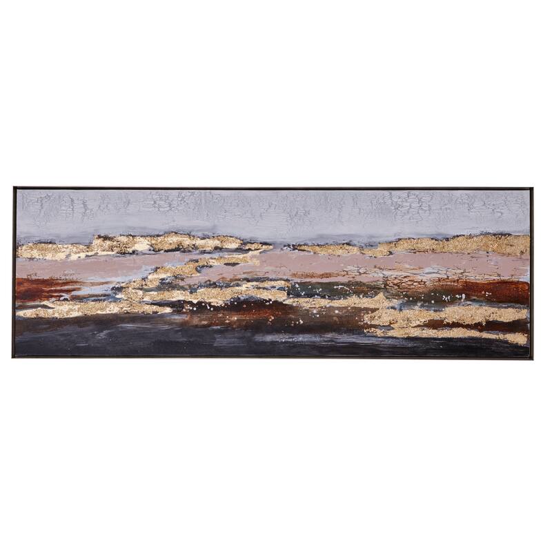 Canvas Geode Foiled and Brushstrokes Framed Wall Art with Gold Frame - Gold - Roche River Decor