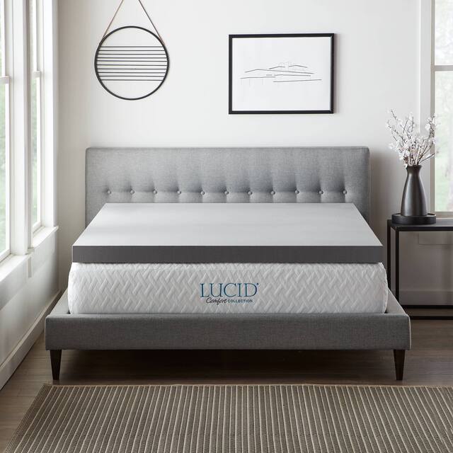 Lucid Bamboo Charcoal and Aloe Memory Foam Topper - Gray