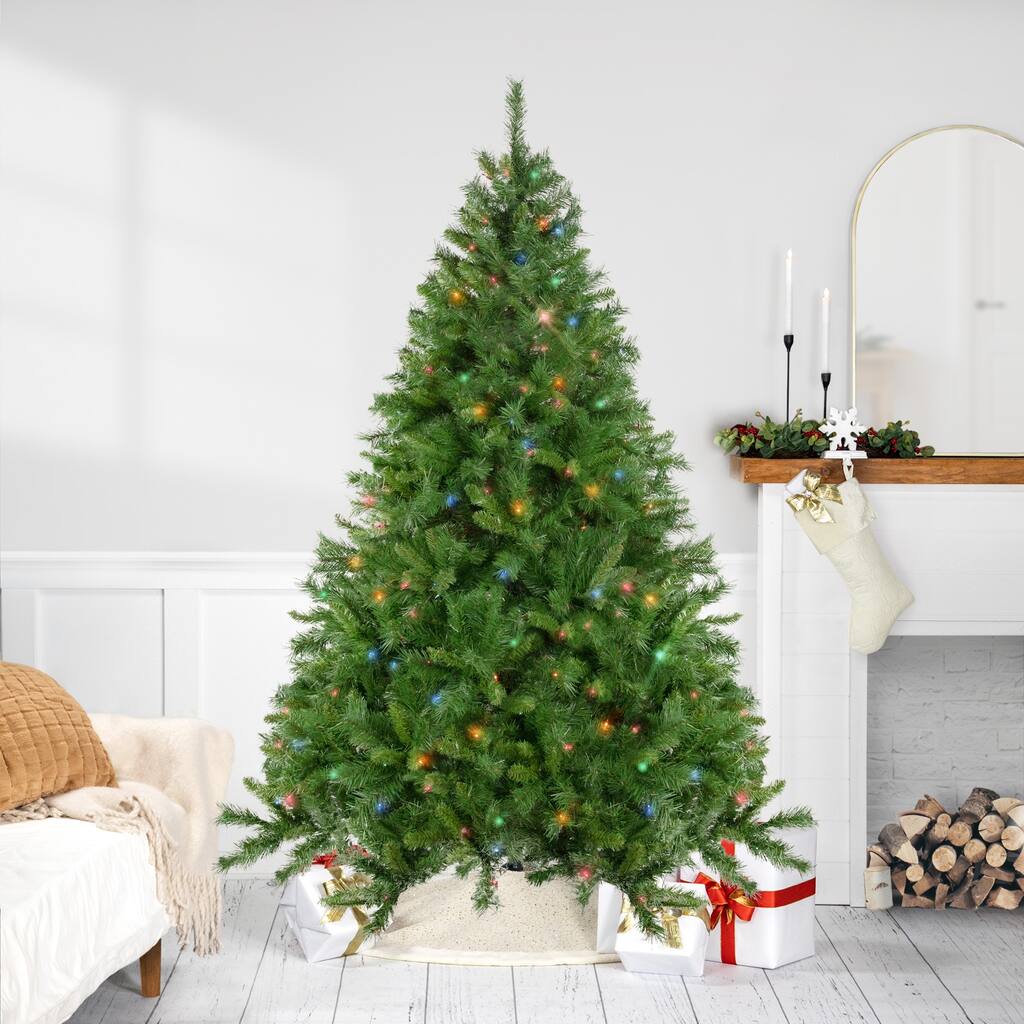 7.5' Chatham Pine Artificial Christmas Tree, Multi-Color Lights - 7.5 Foot