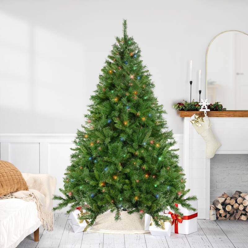 7.5' Chatham Pine Artificial Christmas Tree, Multi-Color Lights - 7.5 Foot