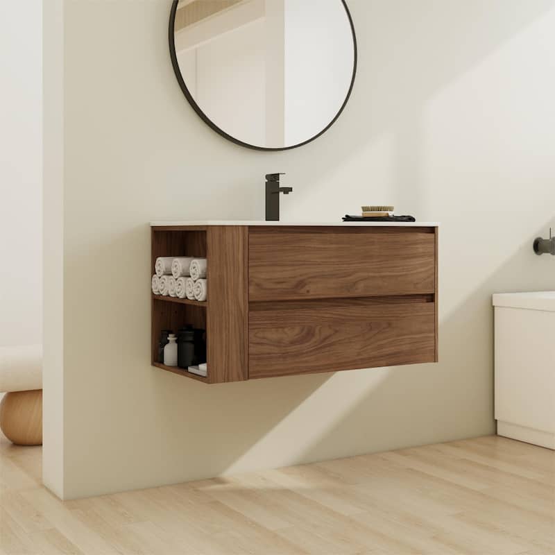 Bathroom Vanity With Sink In 30/36 Inch, Floating Bathroom Vanity With Soft Close Drawers and adjustable shelves