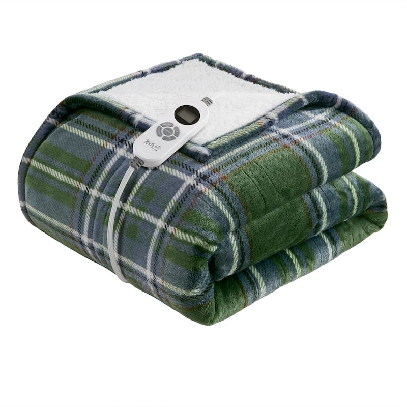 Woolrich Print Plush to Sherpa Heated Throw