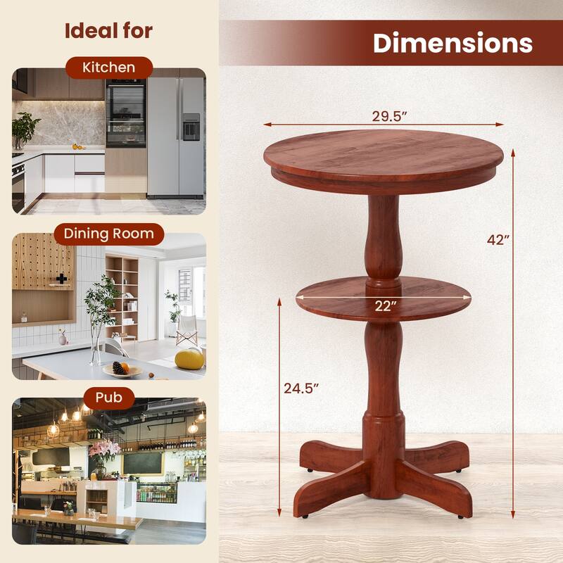 Gymax 2-Tier Round High Top Table w/ Storage Shelf & Pedestal Base for