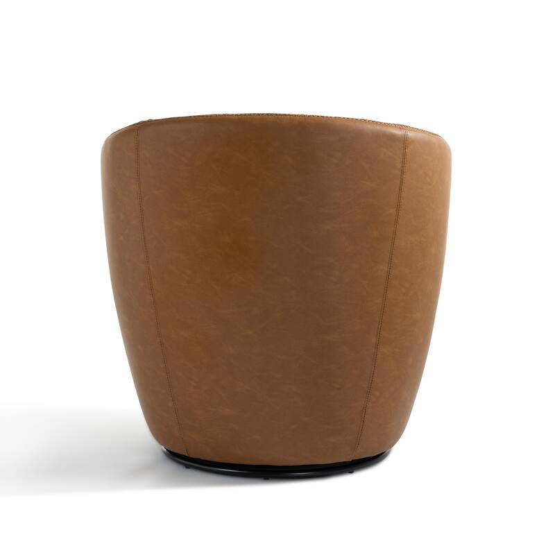 Faux Leather Swivel Barrel Accent Chair for Living Room
