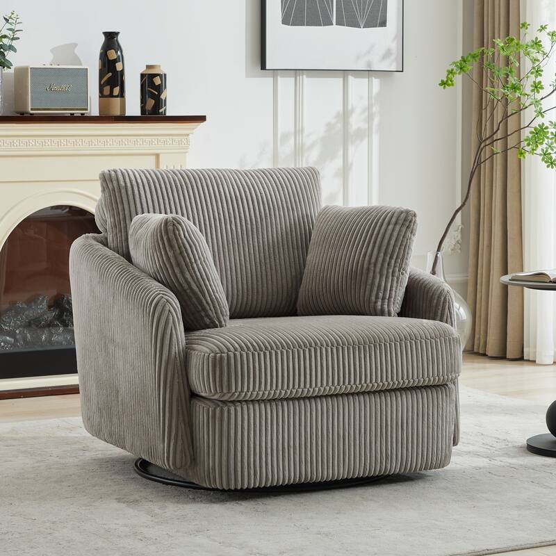 360° Swivel Accent Armchair for Living Room, 40.55" Upholstered Sofa Chair Round Corduroy Club Chair with 2 Pillow