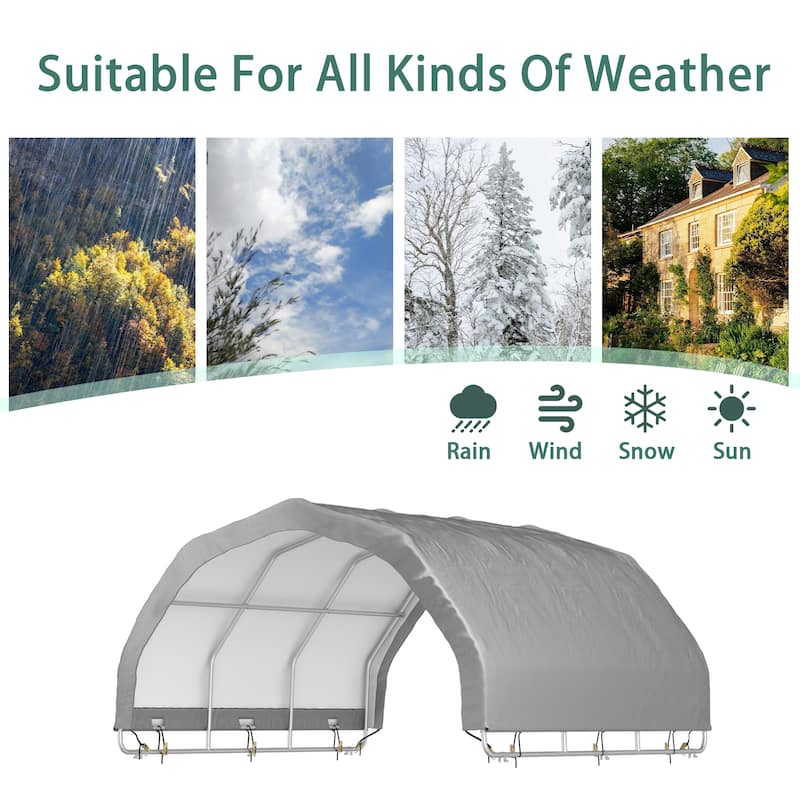 Silver-Gray Steel-Framed Outdoor Tool Sheds Canopy, Waterproof, Resists Tear, UV & Corrosion