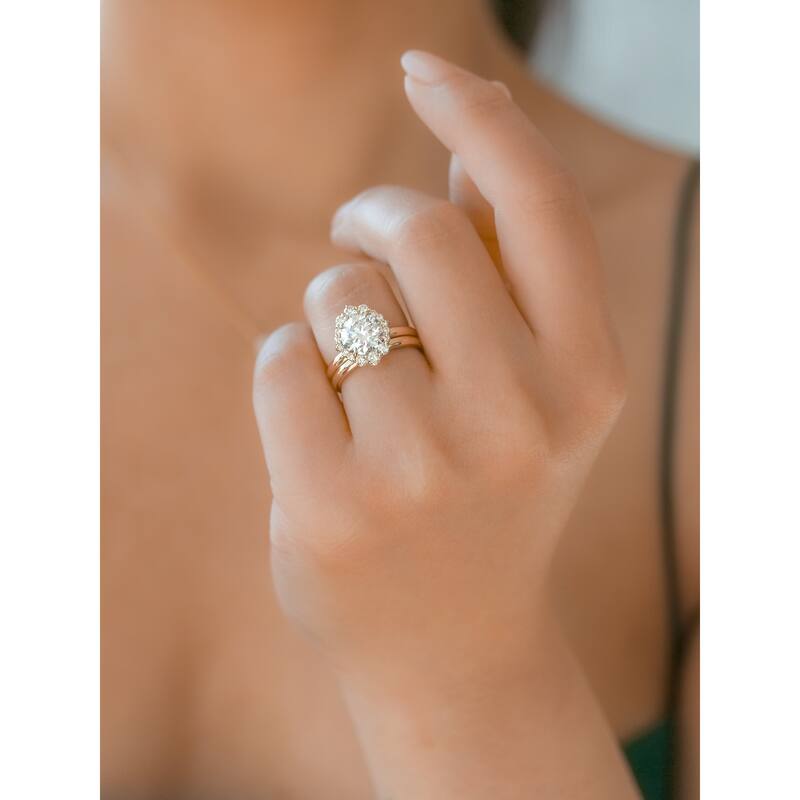 Kobelli August Collection 2.5 Carat Moissanite & Diamond 14k Solid Gold Oval Rococo Halo Plain Bands Ophelia 2pc Bridal Set