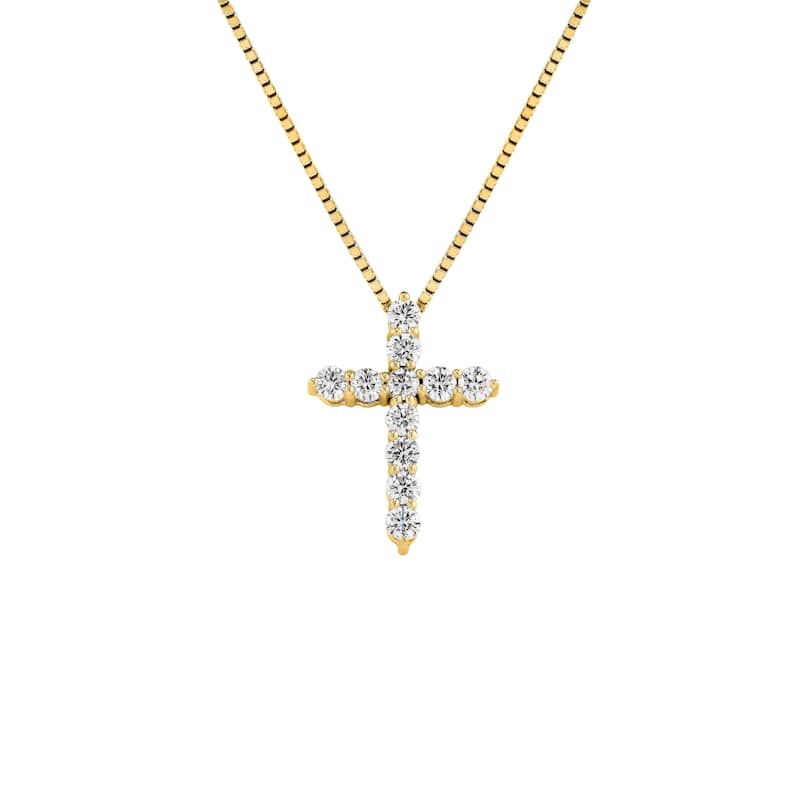 Auriya 14k Gold Round Diamond Cross Necklace 1/4CTW (H-I, I1-I2) - Yellow