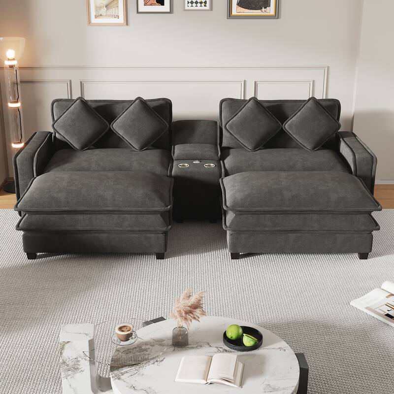 Stylish and Functional Sectional Sofa with Chenille Upholstery by Harper&Bright Designs - DarkGrey