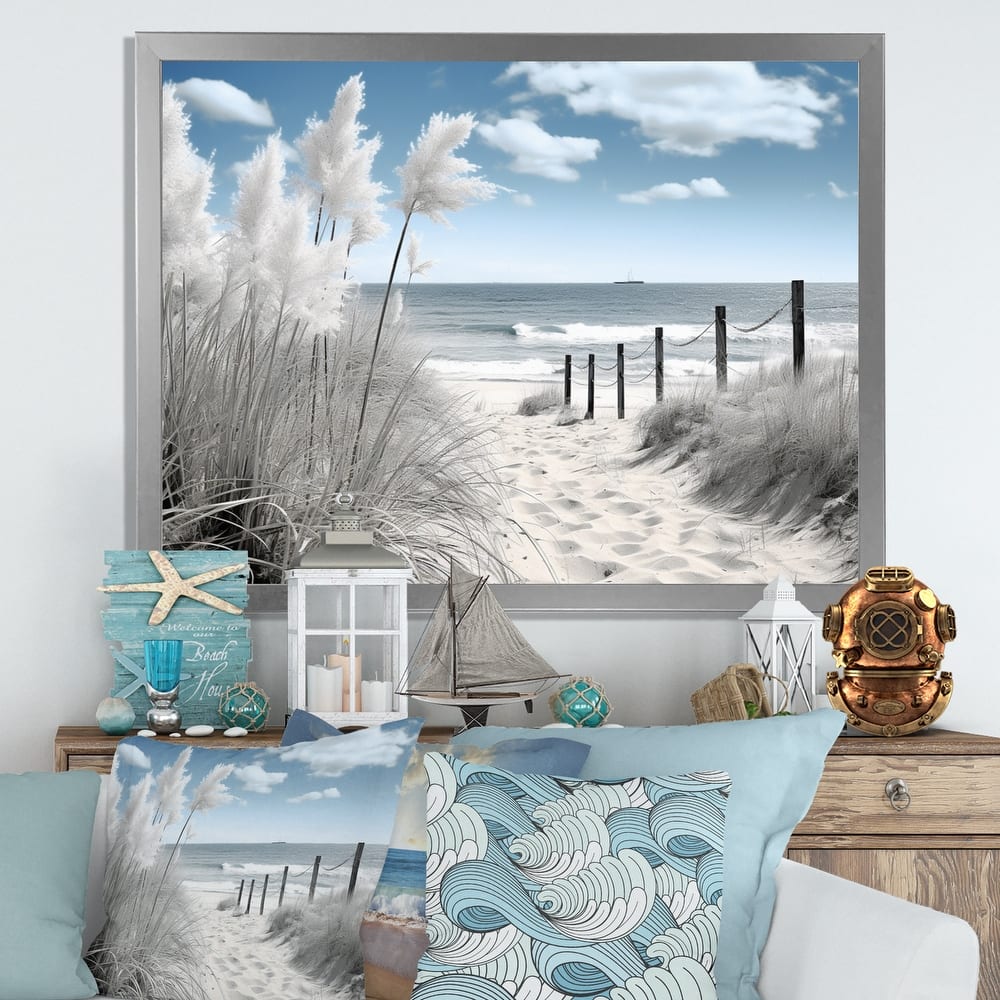 Designart "Beach Seascape Dreams Path II" Nautical & Beach Framed Canvas Prints