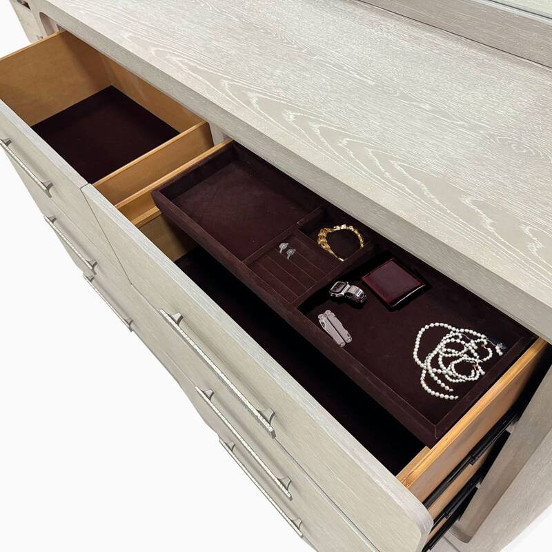 Furniture of America Argentil 2-piece Light Grey Solid Wood 6-Drawer Dresser and Mirror Set
