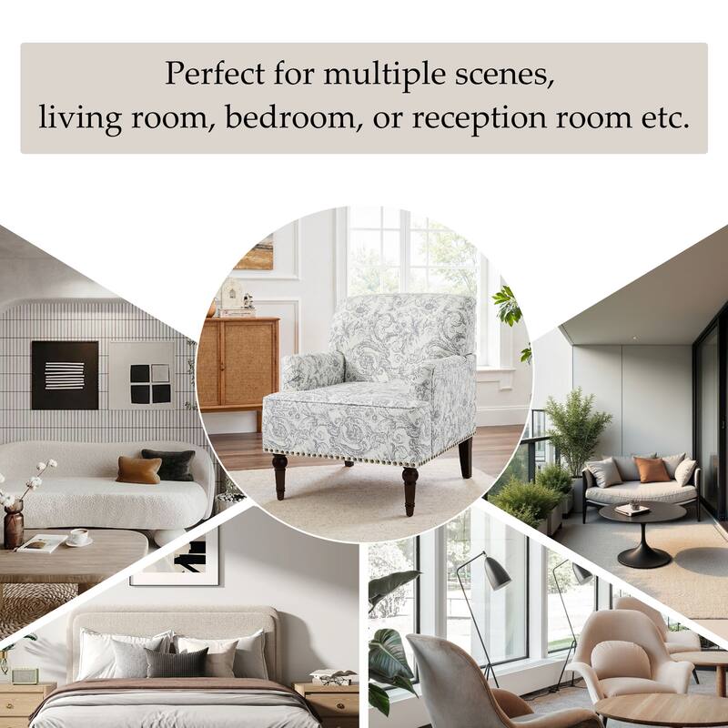 Linen Upholstered Armchair Nailhead Trim Accent Chair