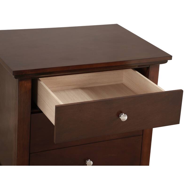 3-Drawer Wooden Rectangular Nightstand - 26" - Brown