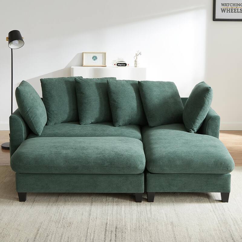 Roomfitters L-Shaped Sectional Sofa with Storage, Movable Ottoman and 6 Throw Pillows for Living Room